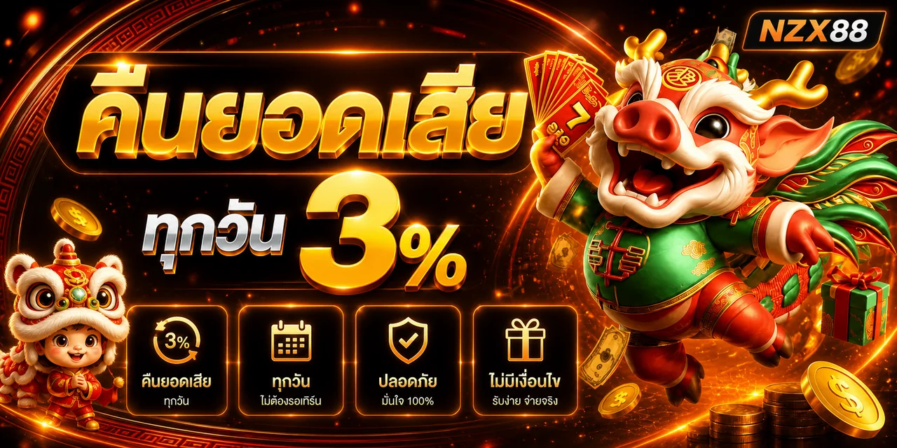 แบนเนอร์ NZX88 คืนยอดเสียรายวันพร้อมมาสคอต PG Soft
